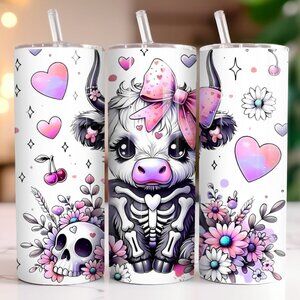 Cute Baby Cow Skeleton Halloween 20 oz Skinny Travel Tumbler Insulated Stainless